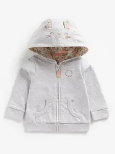 mothercare Girls Grey 3D Bunny Ear Detailed Pure Cotton Hooded Sweatshirt