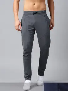 HRX by Hrithik Roshan Men Pack of 2 Grey & Navy Blue Solid Active Track Pants