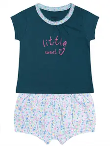 milou Infant Girls Teal Blue & White Pure Cotton Top with Shorts
