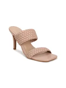 Truffle Collection Nude-Coloured Woven Design Slim Heel Sandals