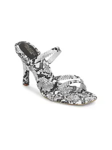Truffle Collection White Printed PU Stiletto Sandals with Buckles