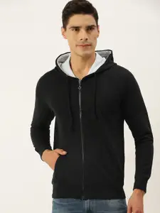 ARISE Men Black Pure Cotton Hooded Sweatshirt