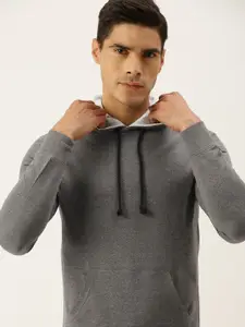 ARISE Men Grey Melange Pure Cotton Hooded Sweatshirt