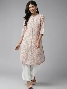 W Women Pink & White Floral Printed Floral Kurta