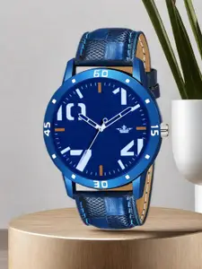LOREM Men Blue Embellished Dial & Blue Leather Textured Straps Analogue Watch LR59