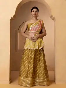 Geroo Jaipur Gold-Toned & Green Semi-Stitched Lehenga & Unstitched Choli Stitch