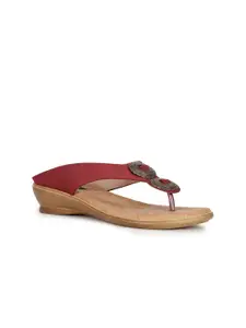 Bata Red PU Wedge Sandals