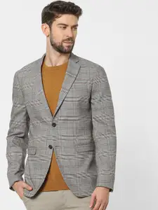 SELECTED Men Grey Checked Single-Breasted Blazer