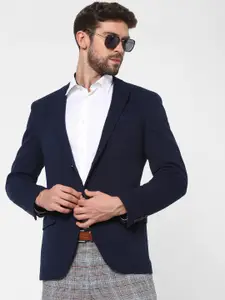 SELECTED Men Blue Solid Single-Breasted Casual Blazer