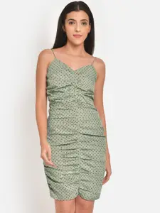 Martini Green Crepe Ruched Sheath  Tie-up Strap Dress