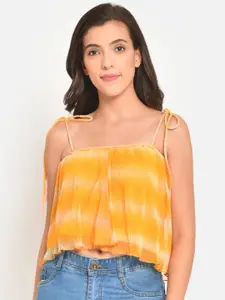 Martini Yellow Tie and Dye Accordion Pleats Net A-Line Crop Top