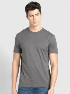 Jockey Men Grey Self-Striped Cotton T-shirt