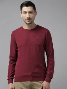 Blackberrys Men Burgundy Cotton Self-Design Sweater