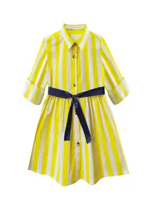A.T.U.N. A T U N Yellow Striped Shirt Dress