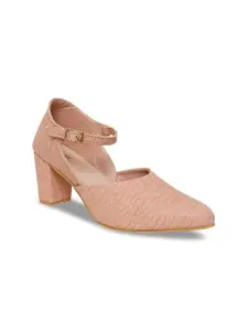 WOMENS BERRY Pink Textured Block Pumps with Buckles