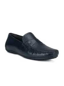 ROSSO BRUNELLO Men Navy Blue Textured Leather Driving Shoes