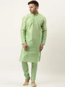 Hangup Men Green Regular Dupion Silk Kurta with Churidar