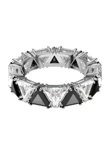 SWAROVSKI Black & White Rhodium-Plated Triangle Cut Crystal-Studded Millenia Cocktail Ring