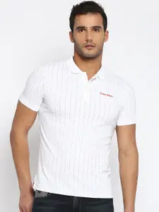 Lee Men White Striped Pure Cotton Polo Collar T-shirt