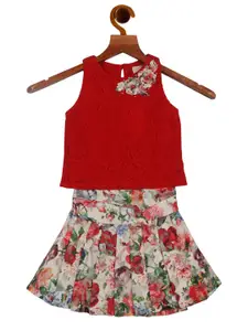 Tiny Girl Girls Red & Off White Top with Skirt