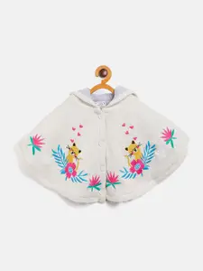 JWAAQ Girls Silver-Toned & Pink Floral Hooded Poncho