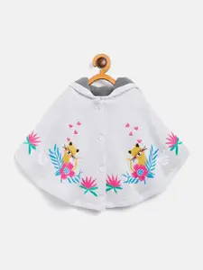 JWAAQ Girls White & Pink Floral Poncho with Embroidered Detail