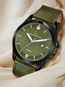 CARLINGTON Men Green Alloy Dial & Green Leather Straps Analogue Watch CT1040 Green