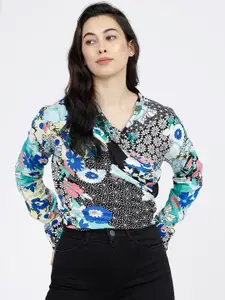 Tokyo Talkies Blue Wrap Top