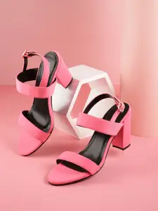 DressBerry Women Coral Pink Solid Block Heels