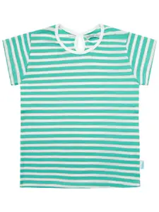 milou Girls Green & White Striped Regular Top