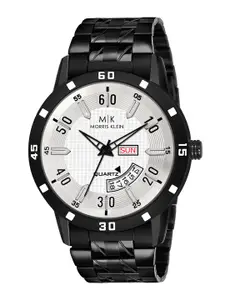 MORRIS KLEIN Men White Dial & Black Stainless Steel Bracelet Style Straps Analogue Watch MK-1002