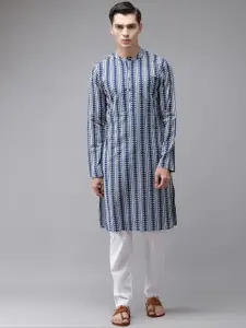 See Designs Men Blue Printed Thread Work Indigo Kurta