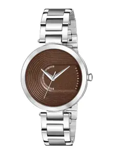 PERCLUTION ENTERPRISE Women Brown Dial & Silver Toned Stainless Steel Bracelet Style Straps Analogue Watch