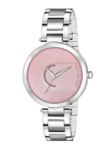 PERCLUTION ENTERPRISE Women Pink Dial & Silver Toned Stainless Steel Bracelet Style Straps Analogue Watch