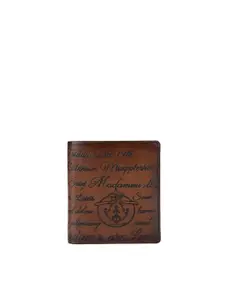 Da Milano Men Brown Typography Textured Leather Two Fold Wallet