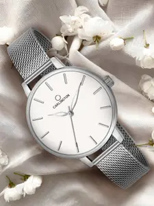 CARLINGTON Women Silver-Toned Dial & Silver Toned Stainless Steel Bracelet Style Straps Analogue Watch