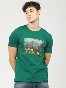 LOCOMOTIVE Men Green Printed Slim Fit T-shirt