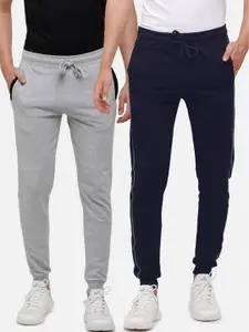 MADSTO Men Pack of 2 Navy Blue & Grey Solid Pure Cotton Joggers
