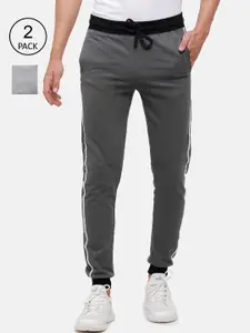 MADSTO Men Pack Of 2 Grey Solid Slim-Fit Pure Cotton Joggers
