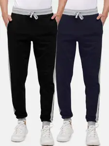 MADSTO Men Pack Of 2 Navy Blue & Black Solid Slim-Fit Pure Cotton Joggers