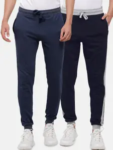 MADSTO Men Pack of 2 Navy Blue Slim-Fit Pure Cotton Joggers