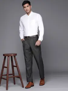 Louis Philippe Men Charcoal Grey Classic Fit Pleated Trousers