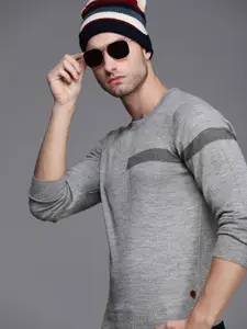 Raymond Men Grey Solid Round Neck Long Sleeves Pullover Sweater