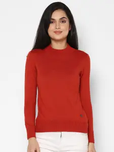 Allen Solly Woman Red Solid High Neck Pullover Sweater