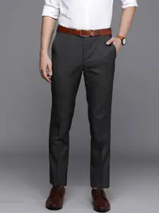 Raymond Men Grey Checked Mid Rise Slim Fit Formal Trousers