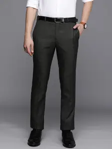 Raymond Men Charcoal Grey Self-Design Basic Flat Front Slim Fit Formal Trousers
