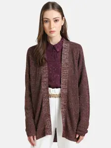 Kazo Women Maroon & Grey Striped Lurex Shrug