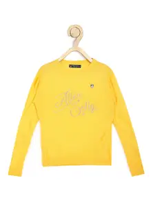 Allen Solly Junior Girls Yellow & White Typography Printed Pullover