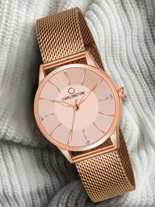 CARLINGTON Women Rose Gold-Toned Embellished Dial & Rose Gold-Toned Straps Watch CT2004