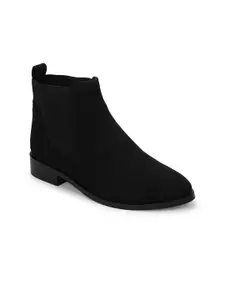 Truffle Collection Black Mid-Top Suede Block Heeled Boots